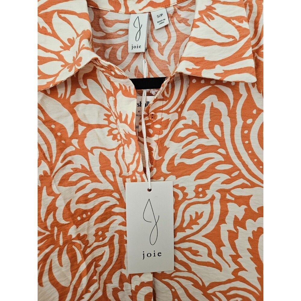 Joie Floral Print Silky Cropped Blouse, Tie Front, Short Sleeve, Size‎ S - Picture 2 of 9